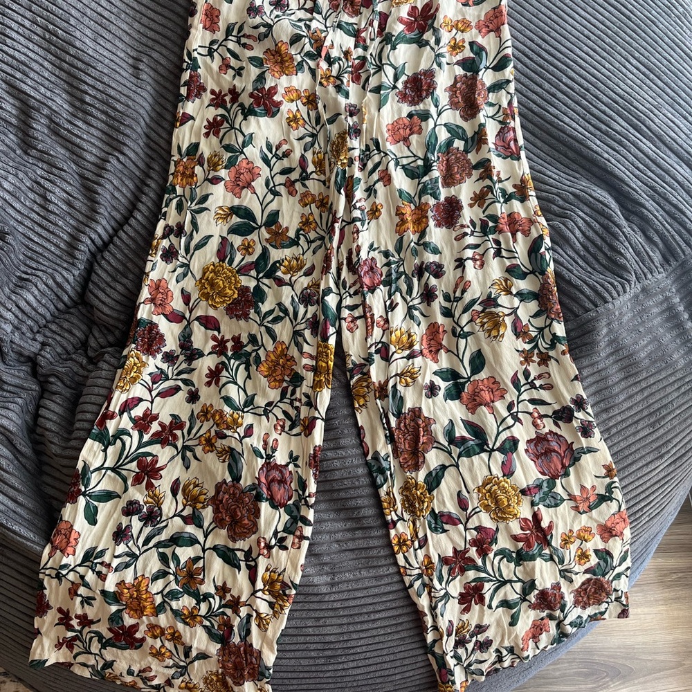 Cream and Red Wide Leg Jumpsuit with Vibrant Pattern